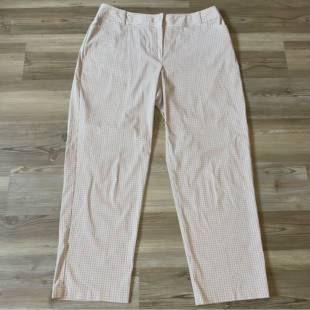 Liz Claiborne Audra checked pants Pink white green Straight Size 14 Preppy
